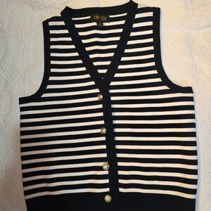 Brand new, never worn knit Blue and White Vest with Gold Buttons